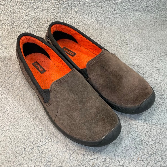 Crocs AnyWeather Womens 10 Suede Loafer Leather Comfort Slip On Shoe Brown - Picture 2 of 12